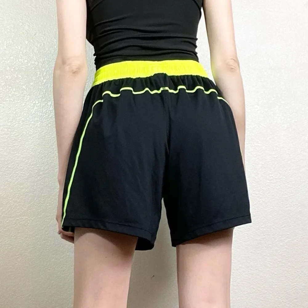 Nike Dri-Fit Black & Neon Yellow High Rise Athletic Gym Shorts